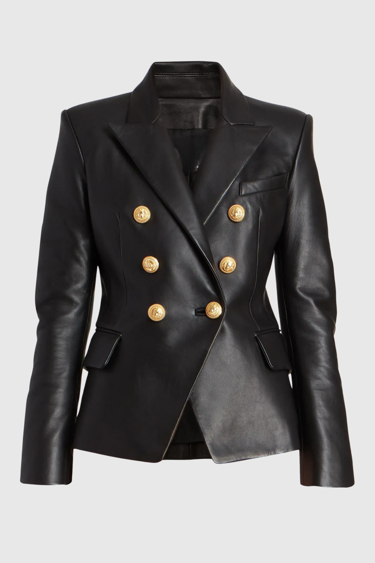 Dhana Leather Buttoned Blazer - Black