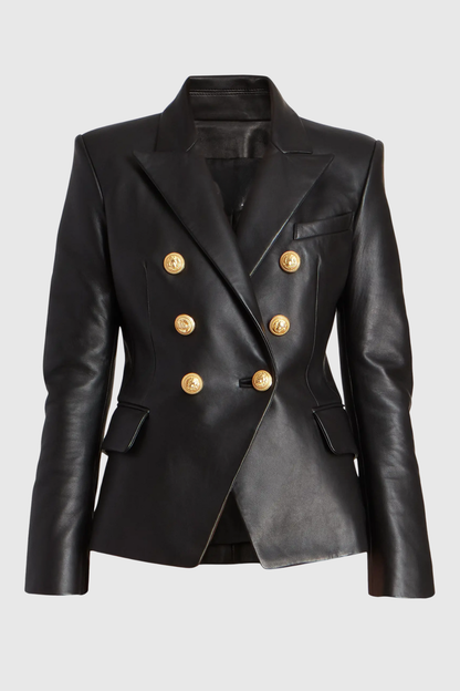 Dhana Leather Buttoned Blazer - Black