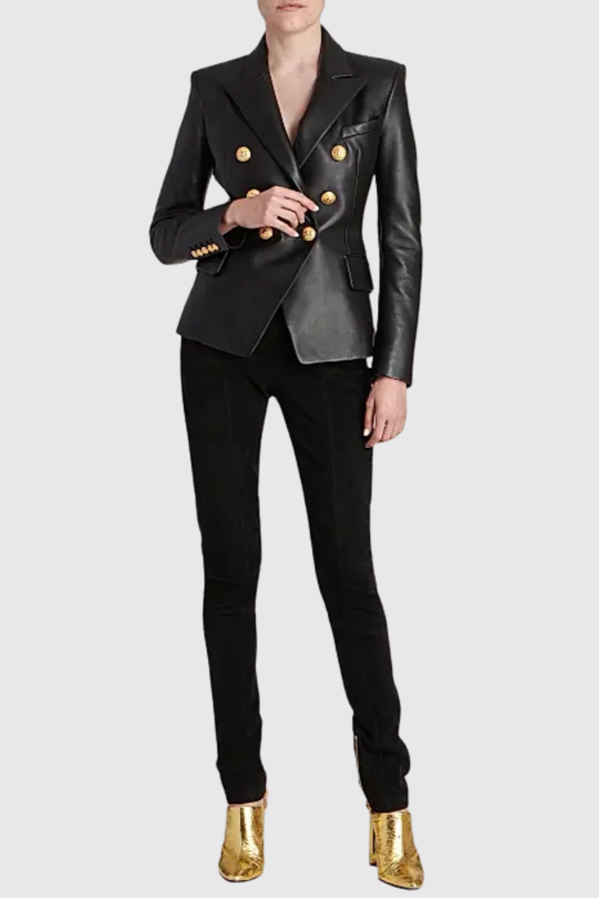 Dhana Leather Buttoned Blazer - Black