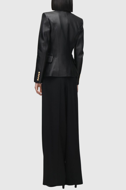 Dhana Leather Buttoned Blazer - Black