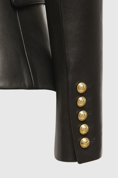 Dhana Leather Buttoned Blazer - Black