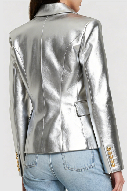 Dhana Leather Buttoned Blazer - Silver