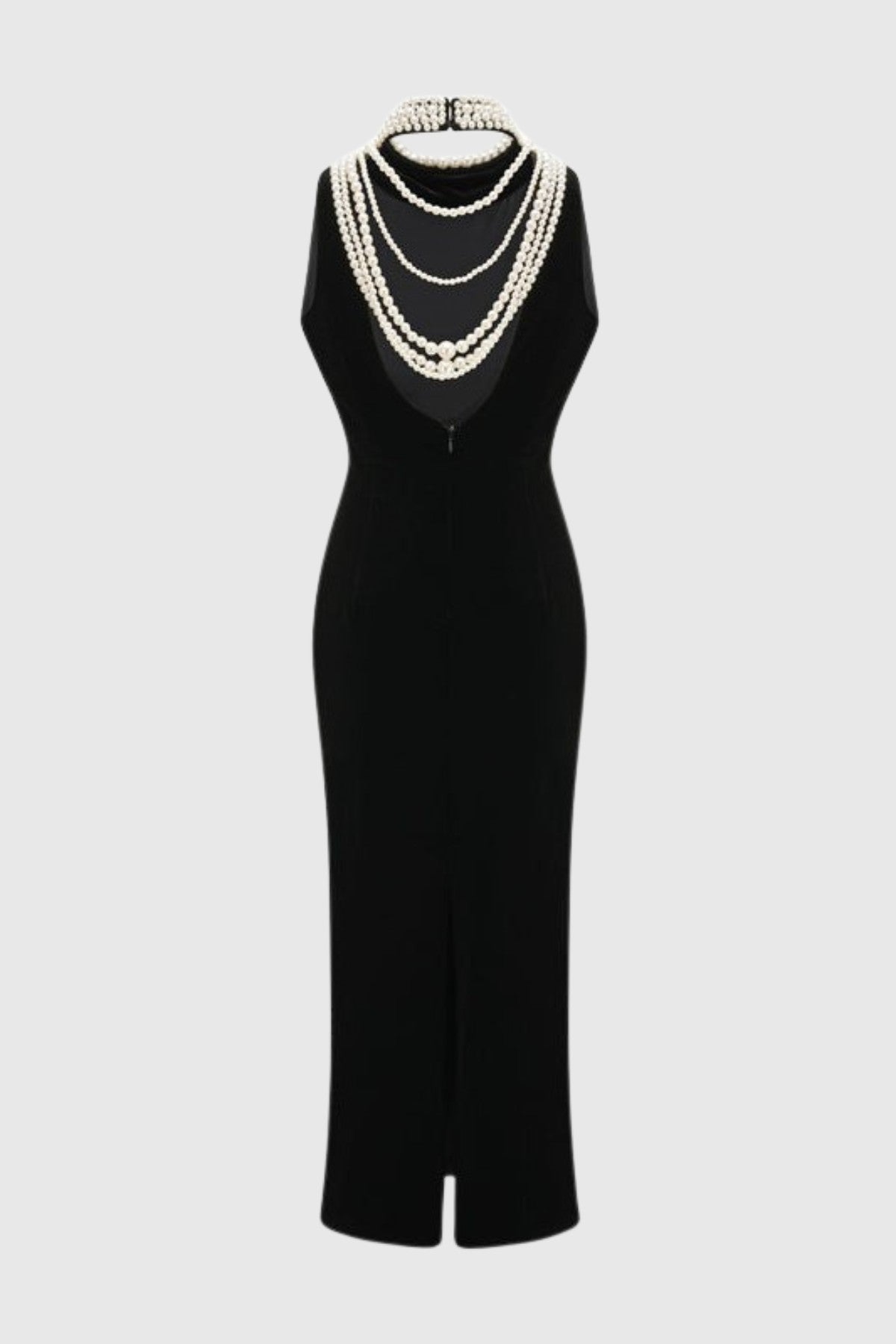 Diayra Pearl Embellished Backless Velvet Midi Dress