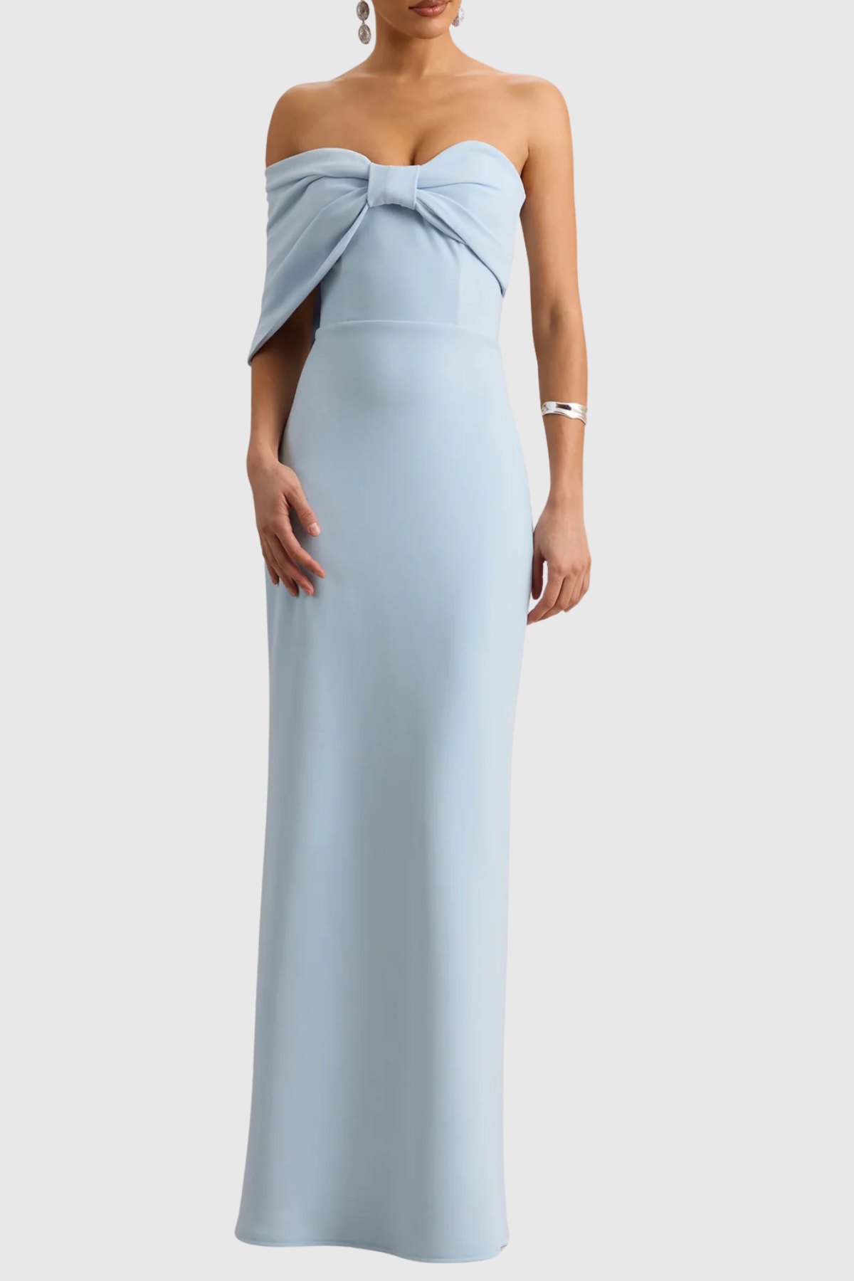 Didiy One Shoulder Bow Maxi Dress - Blue