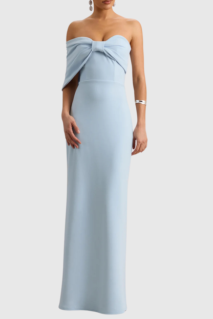 Didiy One Shoulder Bow Maxi Dress - Blue