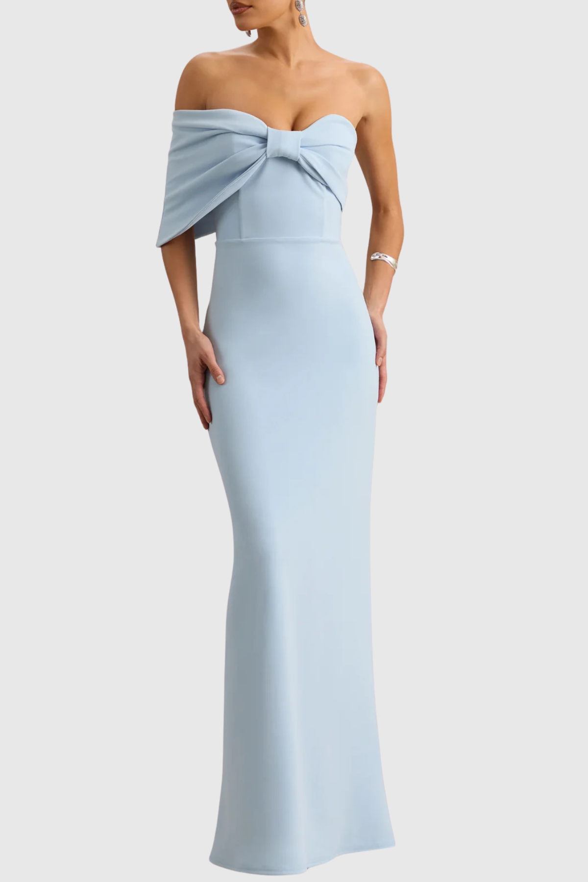 Didiy One Shoulder Bow Maxi Dress - Blue