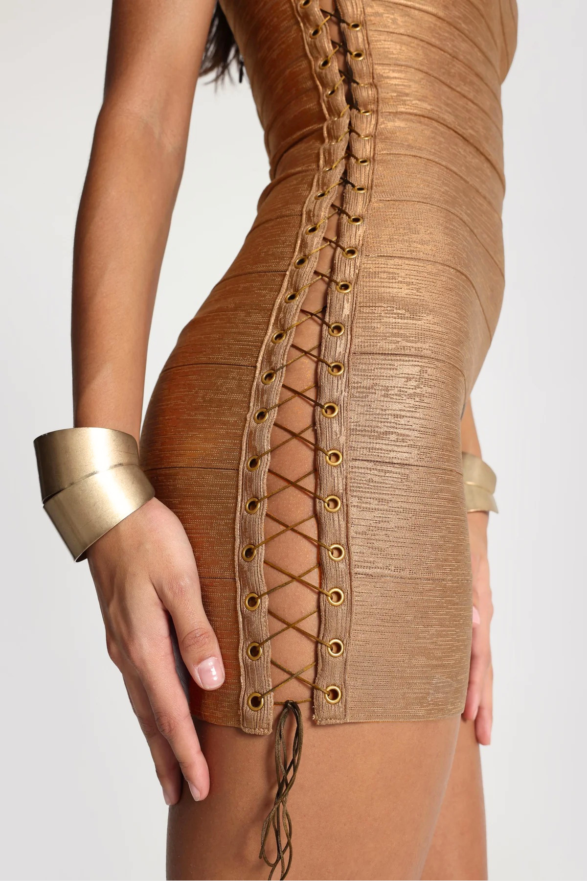 Diipa Metallic Bandage Mini Dress - Brown
