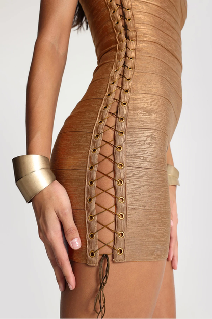 Diipa Metallic Bandage Mini Dress - Brown