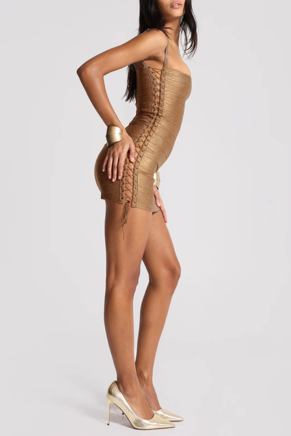 Diipa Metallic Bandage Mini Dress - Brown
