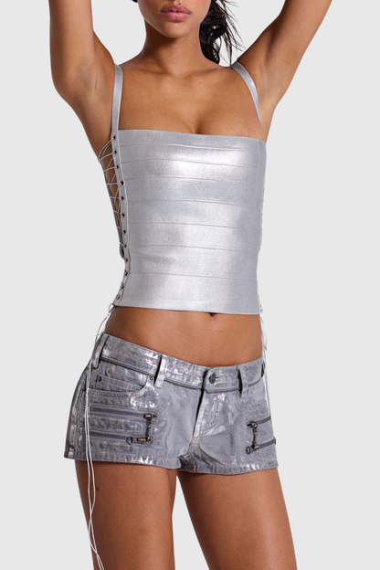 Diipa Metallic Bandage Top - Silver