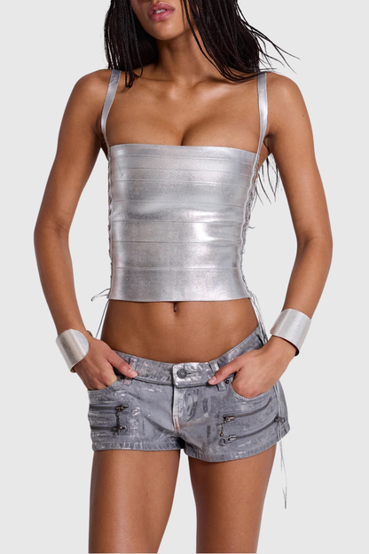 Diipa Metallic Bandage Top - Silver