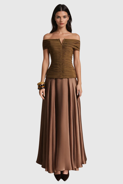 Dimitra Off Shoulder Ruched Maxi Dress
