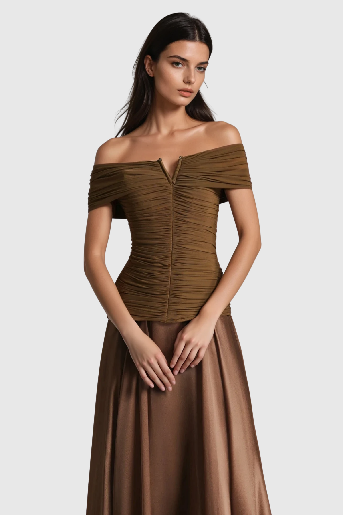 Dimitra Off Shoulder Ruched Maxi Dress