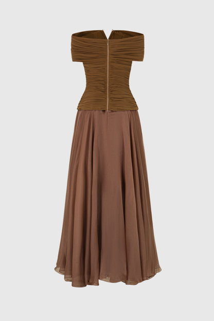 Dimitra Off Shoulder Ruched Maxi Dress