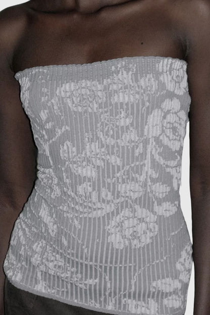 Dinoa Rose Strapless Knit Top - Grey