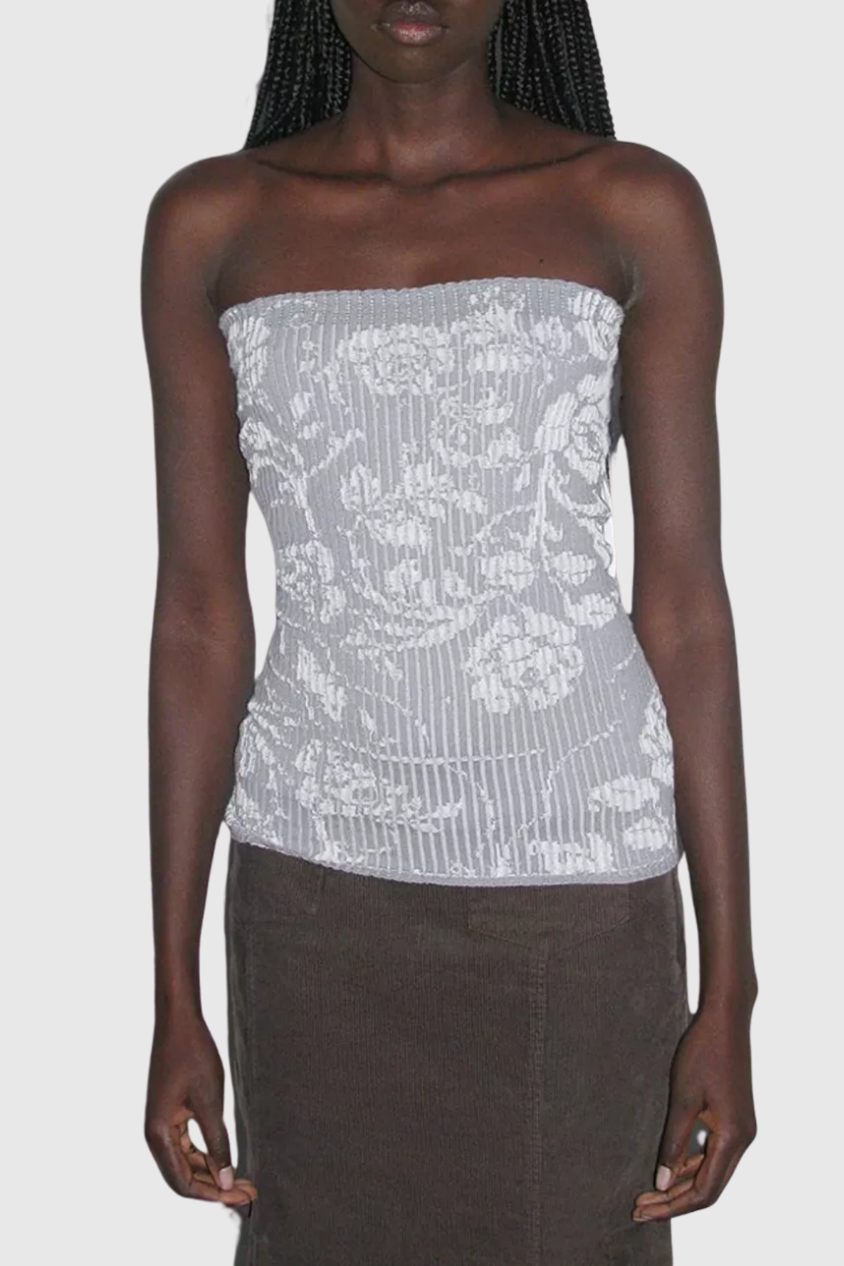 Dinoa Rose Strapless Knit Top - Grey