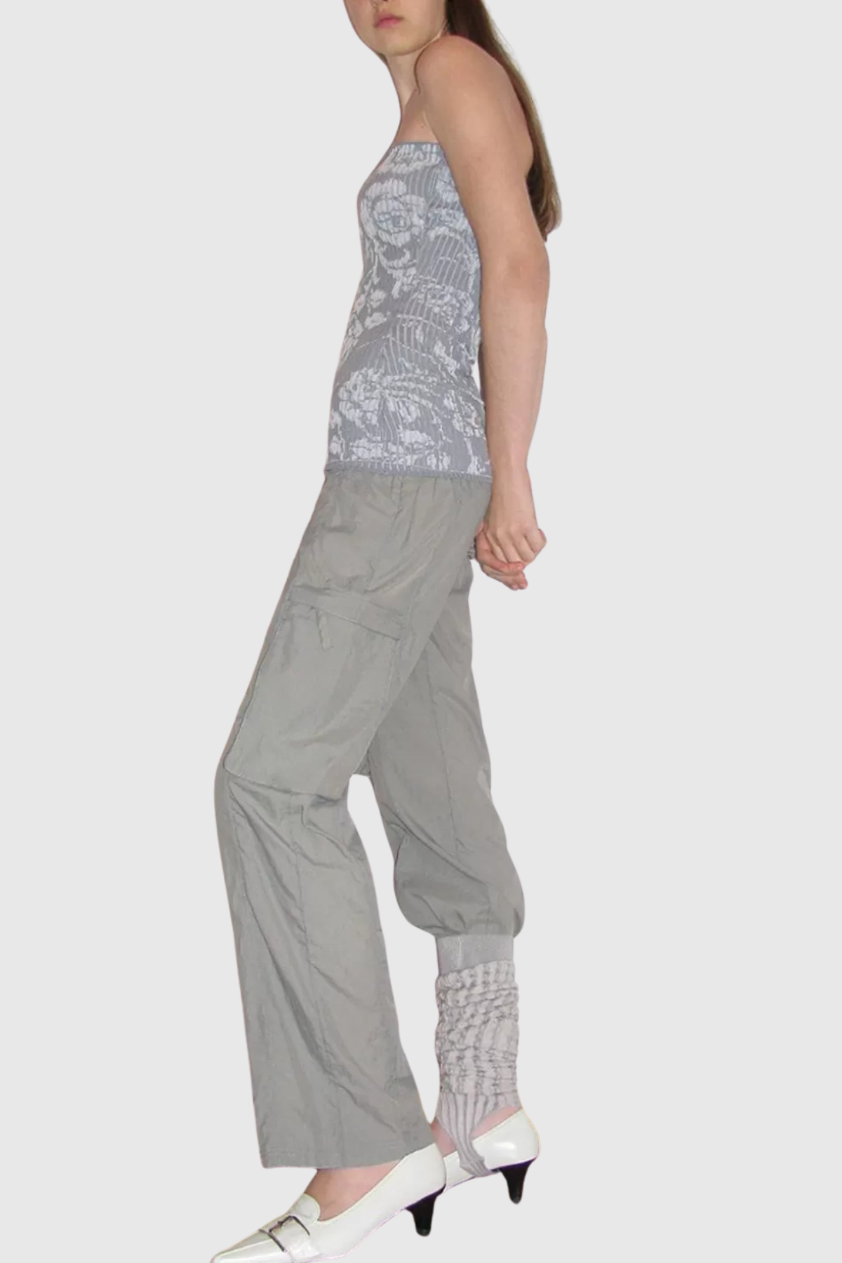 Dinoa Rose Strapless Knit Top - Grey