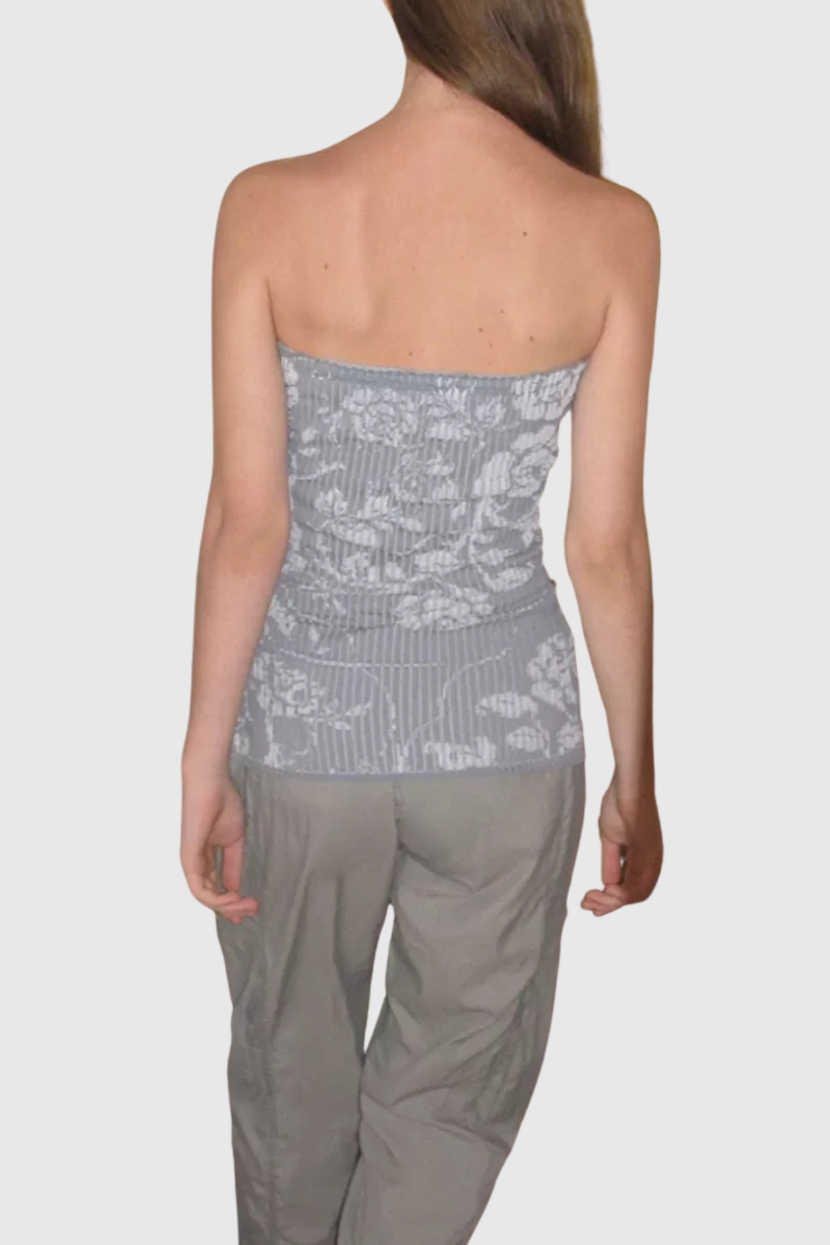 Dinoa Rose Strapless Knit Top - Grey