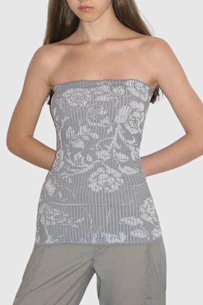Dinoa Rose Strapless Knit Top - Grey