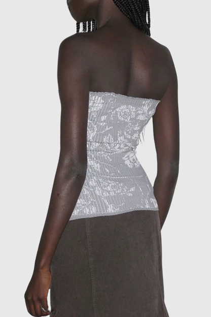Dinoa Rose Strapless Knit Top - Grey