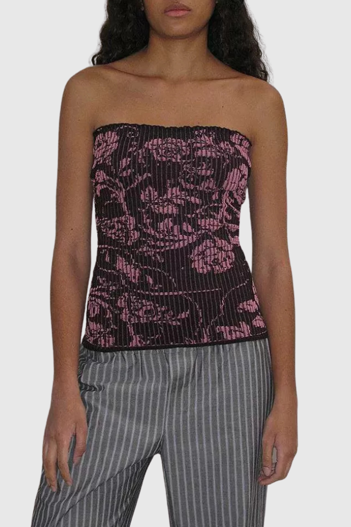 Dinoa Rose Strapless Knit Top - Pink