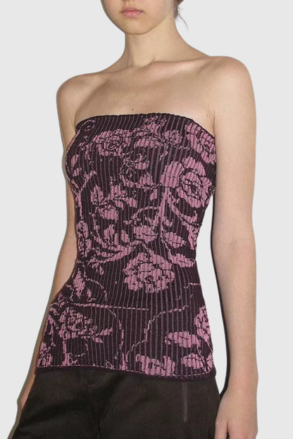 Dinoa Rose Strapless Knit Top - Pink