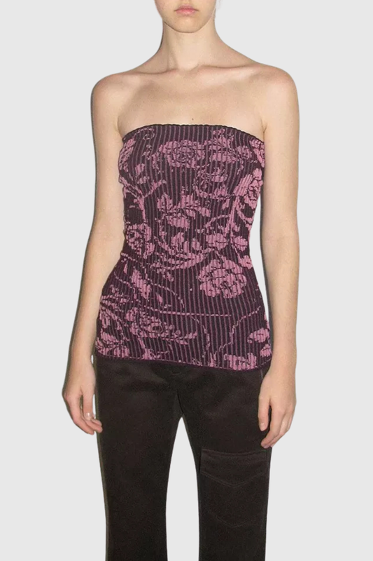 Dinoa Rose Strapless Knit Top - Pink