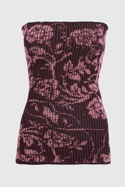 Dinoa Rose Strapless Knit Top - Pink