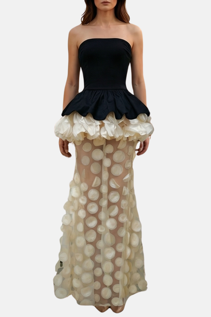 Diono Strapless Dot Mesh Maxi Dress