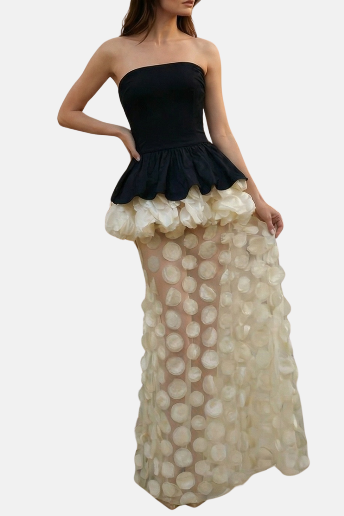 Diono Strapless Dot Mesh Maxi Dress