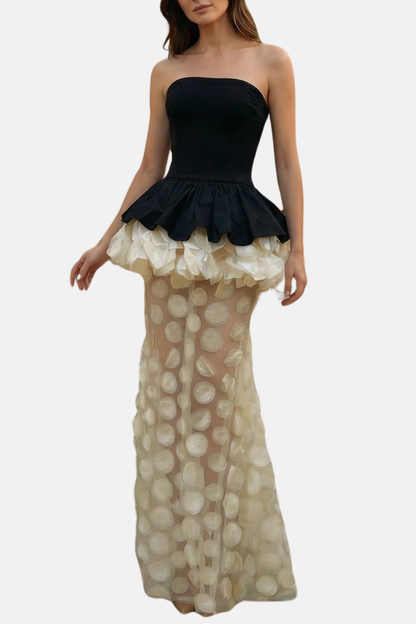 Diono Strapless Dot Mesh Maxi Dress
