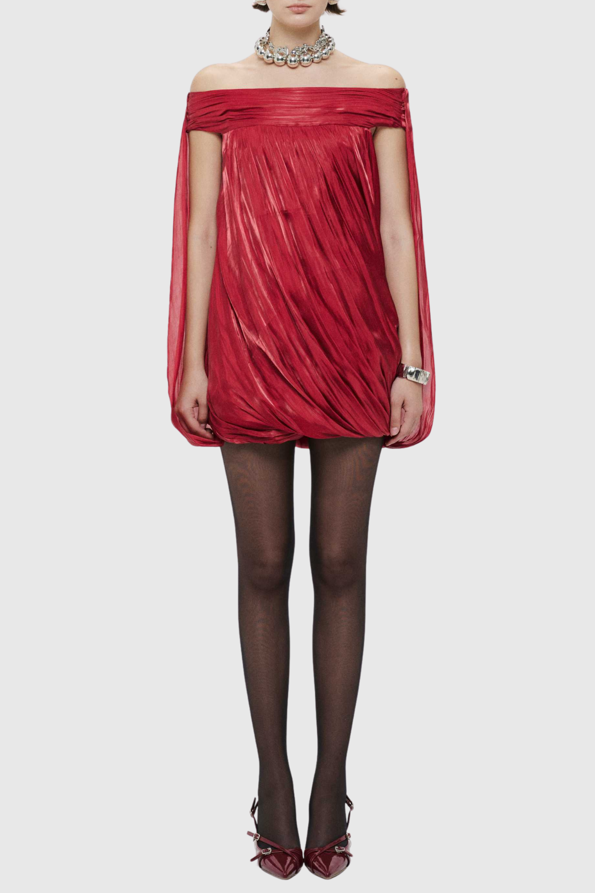 Dionte Off Shoulder Ruched Mini Dress - Red