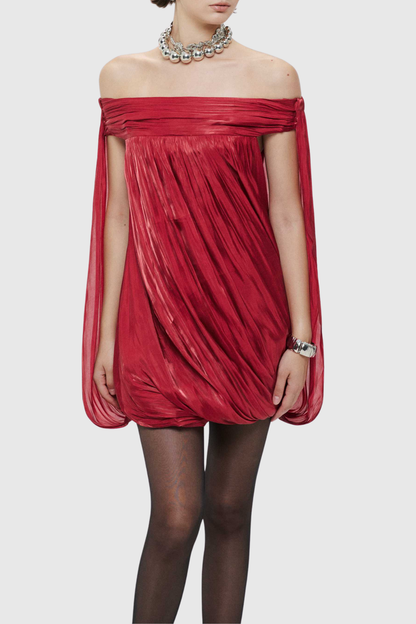 Dionte Off Shoulder Ruched Mini Dress - Red