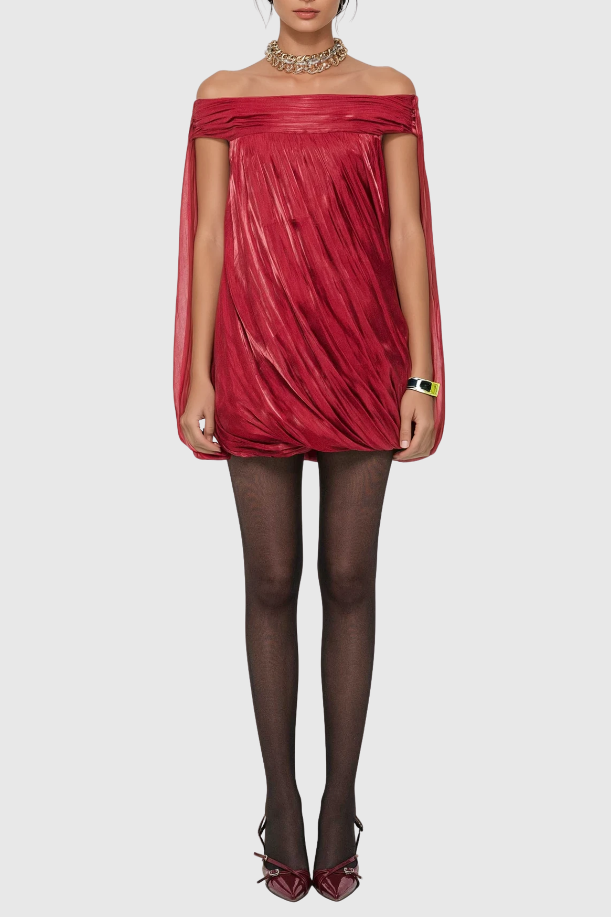 Dionte Off Shoulder Ruched Mini Dress - Red
