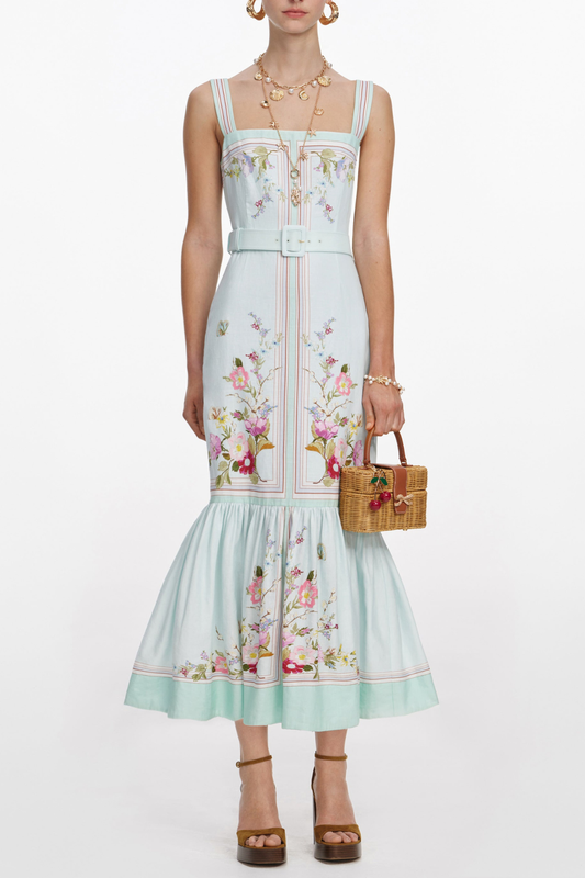Doeia Floral Print Belted Midi Dress