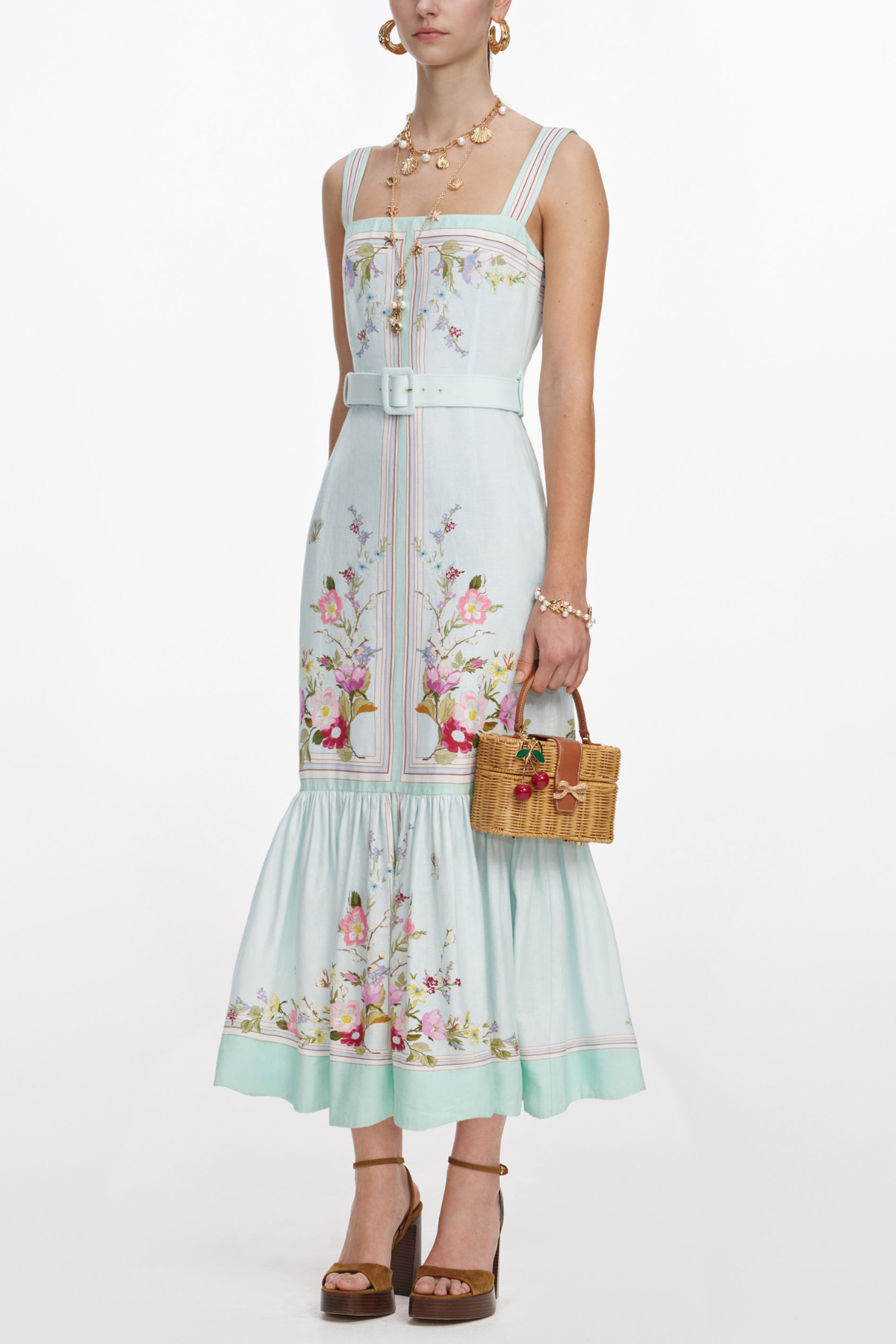 Doeia Floral Print Belted Midi Dress