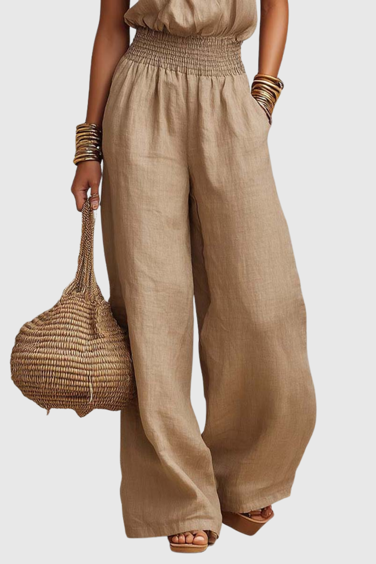 Dollyia Halter Ruched Jumpsuit - Beige