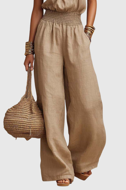 Dollyia Halter Ruched Jumpsuit - Beige