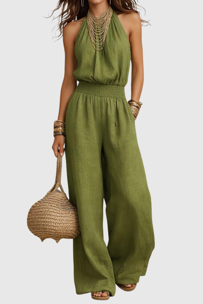 Dollyia Halter Ruched Jumpsuit - Green