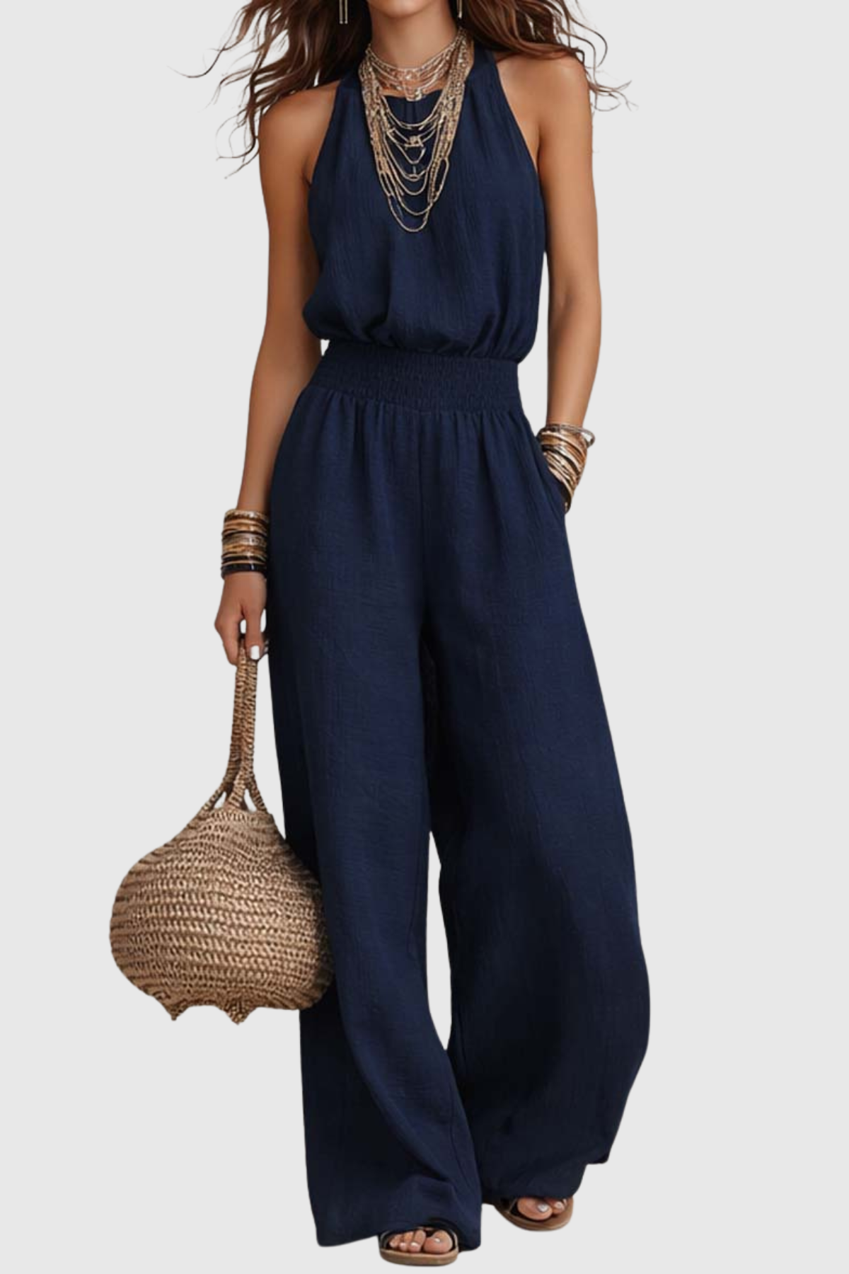 Dollyia Halter Ruched Jumpsuit - Navy