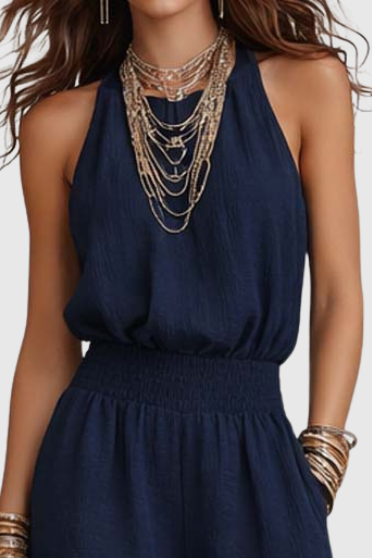 Dollyia Halter Ruched Jumpsuit - Navy