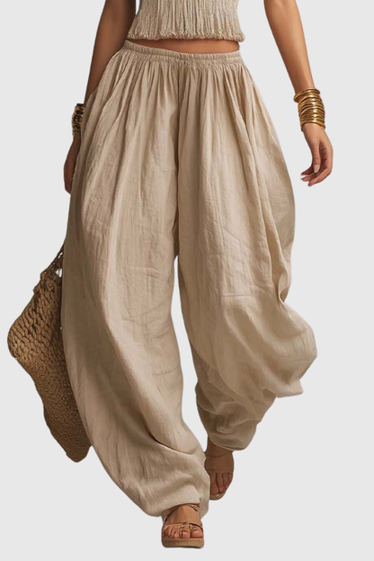 Dollyia Halter Ruched Top & Harem Pants Set - Beige