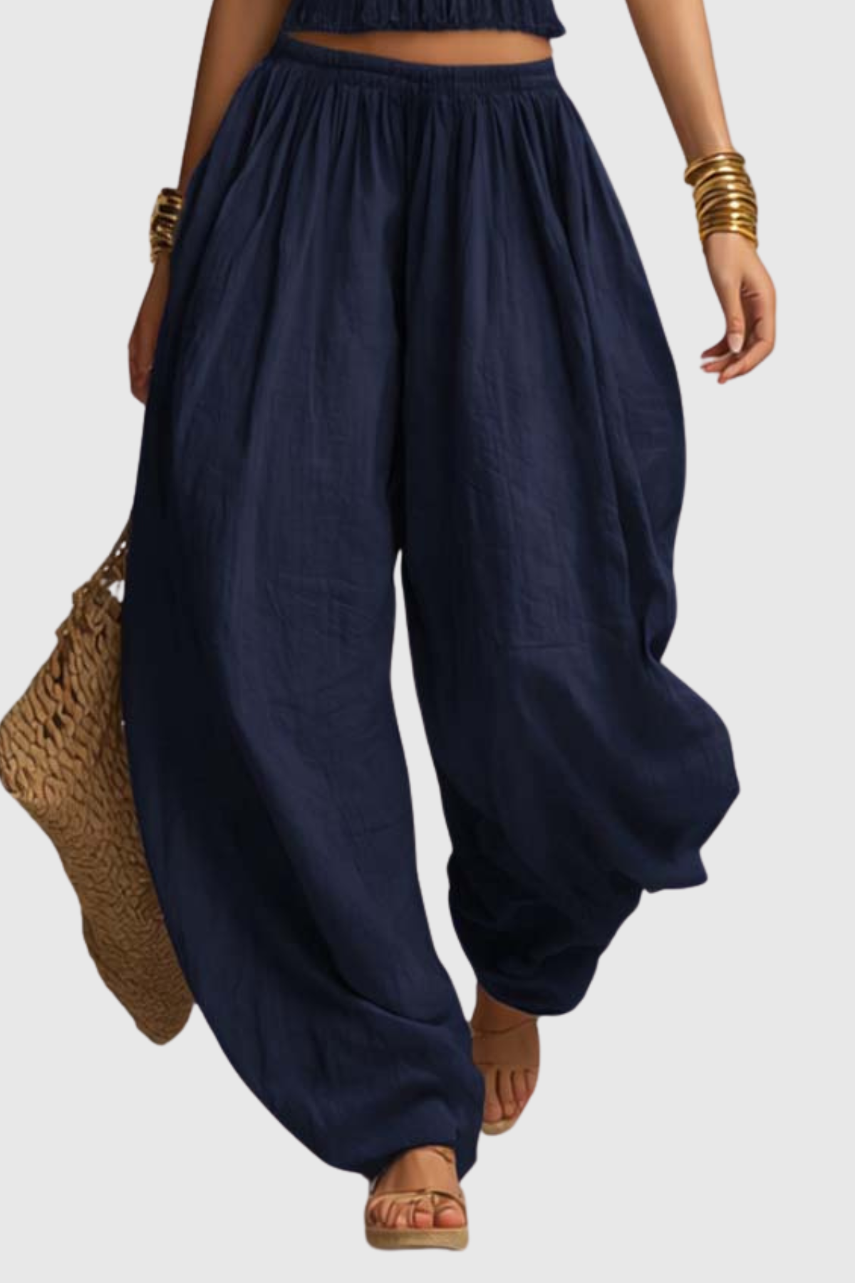 Dollyia Halter Ruched Top & Harem Pants Set - Blue