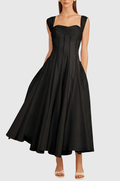 Dolors Flounced Midi Dress - Black