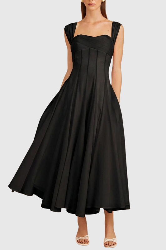 Dolors Flounced Midi Dress - Black