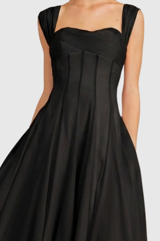 Dolors Flounced Midi Dress - Black