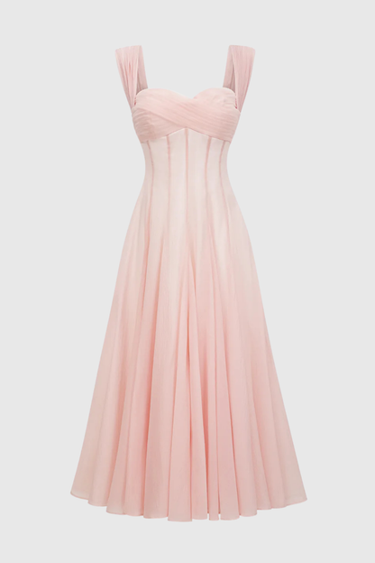 Dolors Flounced Midi Dress - Pink