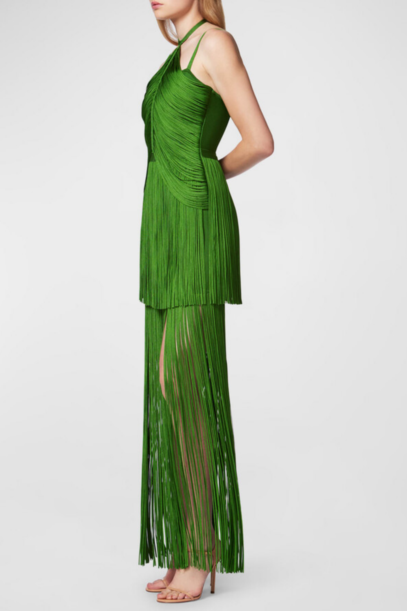 Doly Halter Fringed Maxi Bandage Dress - Green