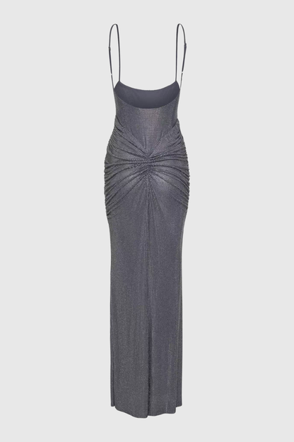 Dominica Crystal Embellished Ruched Maxi Dress - Grey