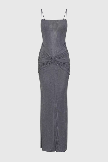 Dominica Crystal Embellished Ruched Maxi Dress - Grey